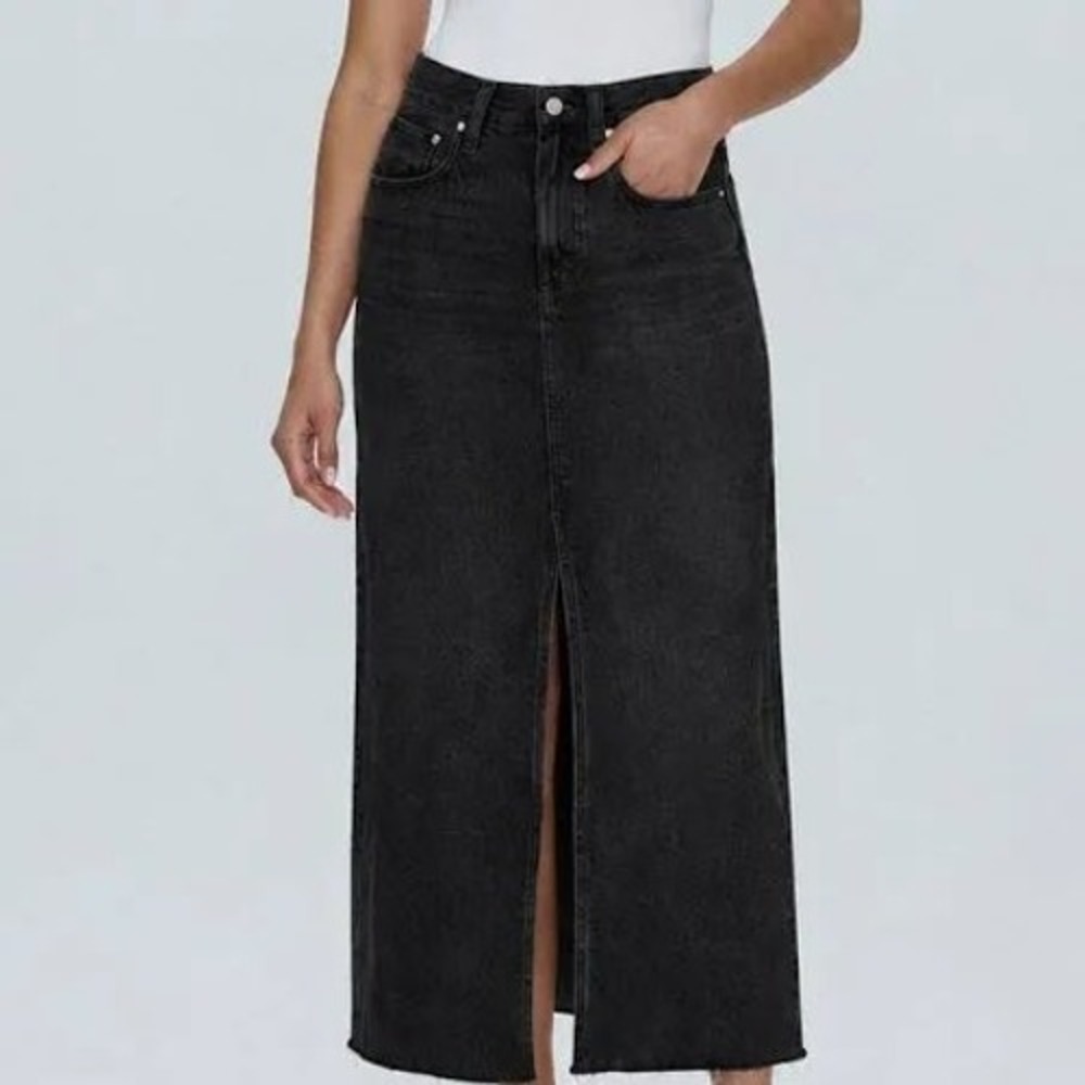Pistola NEW Alice Midi Skirt Black High Rise Raw Hem work Casual Fall SZ 29/8